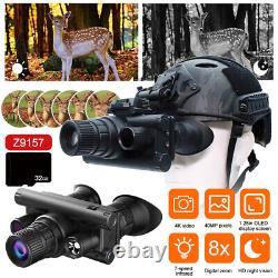 4K 8x Zoom Night Vision Goggles Helmet Mounted Bonoculars Hunting IR Camera&32GB