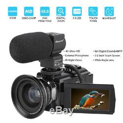 4K HD Digital Camcorder 16X Zoom WiFi 48 MP Video Camera withMic & IR Night Vision