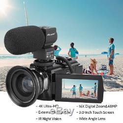 4K HD Digital Camcorder 16X Zoom WiFi 48 MP Video Camera withMic & IR Night Vision