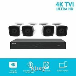 8 CH DVR Security System CCTV 4x Ultra HD 4K 8.3MP H. 265 Bullet Camera Outdoor