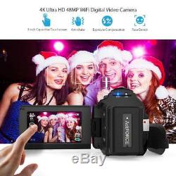 Andoer 4K 1080P 48MP WiFi Digital Video Camera Camcorder Recorder DVR+Mic+Lens