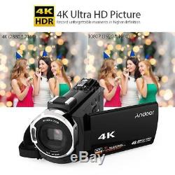 Andoer 4K 1080P 48MP WiFi Digital Video Camera Camcorder Recorder DVR+Mic+Lens
