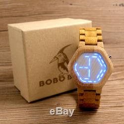 BOBO BIRD LED Bamboo Wood Digital Men's Watch Night Vision