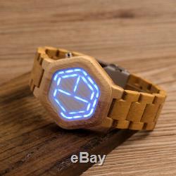 BOBO BIRD LED Bamboo Wood Digital Men's Watch Night Vision