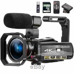 Camcorder Video Camera 4K 30X Digital Zoom Night Vision Microphone 32GB SD Card