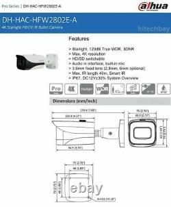 Dahua 4K Starlight HAC-HFW2802E-A 8MP HDCVI IR Bullet CCTV Camera Mic CVI 3.6mm