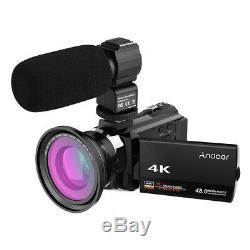 Digital Video Camera Recorder Camcorder DV WiFi 4K ULTRA HD 48MP 1080P+ Lens Mic