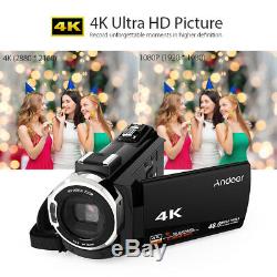 Digital Video Camera Recorder Camcorder DV WiFi 4K ULTRA HD 48MP 1080P+ Lens Mic