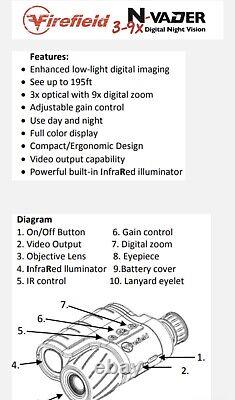 Firefield NVader Night Vision Monocular 3-9x Digital Night Vision FF18066