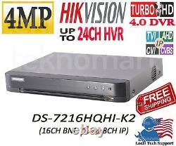 Hikvision 4mp Ds-7216hqhi-k2 16ch Hd-tvi Dvr + 8ch Ip Input In Total 24ch H. 265+