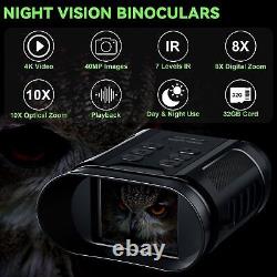 Night Vision Goggles 5W Upgraded 4K HD IR Binoculars 8X Digital Zoom, Rec
