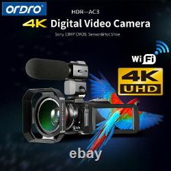 ORDRO AC3 4K WiFi Digital Video Camera Camcorder 24MP 30X Zoom DV Recorder+Mic