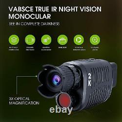 VABSCE Digital Night Vision Monocular for 100% Darkness, 2K Full HD Video 32 GB