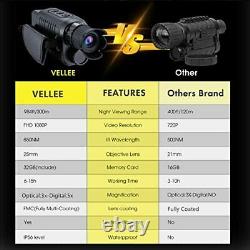 VELLEE Digital Night Vision Monocular for 100% Darkness 1080p Full HD Photo &