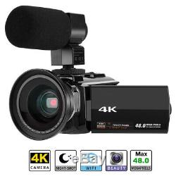WiFi 4K HD Digital Camcorder Video Camera DV Night vision+Mic+Lens 48MP 16X Zoom