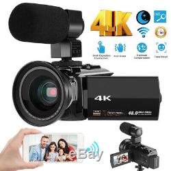 WiFi 4K HD Digital Camcorder Video Camera DV Night vision+Mic+Lens 48MP 16X Zoom