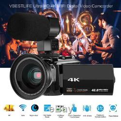 WiFi 4K HD Digital Camcorder Video Camera DV Night vision+Mic+Lens 48MP 16X Zoom