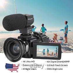 WiFi 4K HD Digital Camcorder Video Camera Wide Angle Nightvision 48MP 16X Zoom