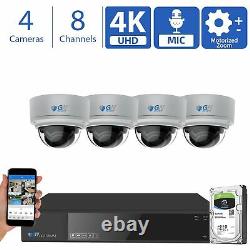 8 Canal (4) 4k 8mp 4x Motorized Zoom MIC Ip Poe Ai Dome Security Camera System