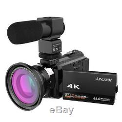 Andoer 4k 1080p 48mp Wifi Caméscope Enregistreur Numérique Dvr + Micro + Objectif