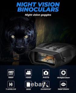 Appareil de vision nocturne numérique 1080P, jumelles infrarouges et lunettes 4X avec 32 Go pour la chasse