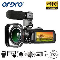 Caméra Vidéo Numérique Ordro 3 4k Full Hd 24mp DV 30x Zoom Wifi Ir À Vision Nocturne