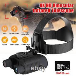 Jumelles de vision nocturne de chasse 1080P avec vision infrarouge, monture de tête numérique et zoom 8x