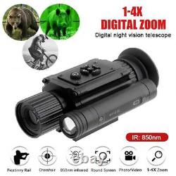 Monoculaire de vision nocturne pour la chasse avec infrarouge 850 nm, zoom 1-4x, viseur de lunette de visée pour fusil, télescope