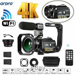Ordro Ac3 4k Wifi Caméra Vidéo Numérique Caméscope DV + Objectif + Support De Microphone +