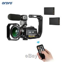 Ordro Ac3 4k Wifi Caméscope Numérique Caméra Vidéo 24mp 30x + Microphone + Support