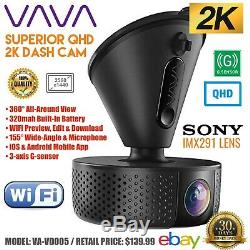 Vava 2k Wi-fi Dash Cam Dvr Caméra Vidéo 2560x1440 30fps Sécurité Va-vd005