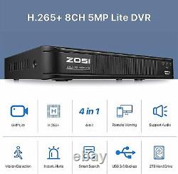 Zosi H. 256+ 5mp Lite 8ch Surveillance Security Smart Recording 1080p Dvr 2 To